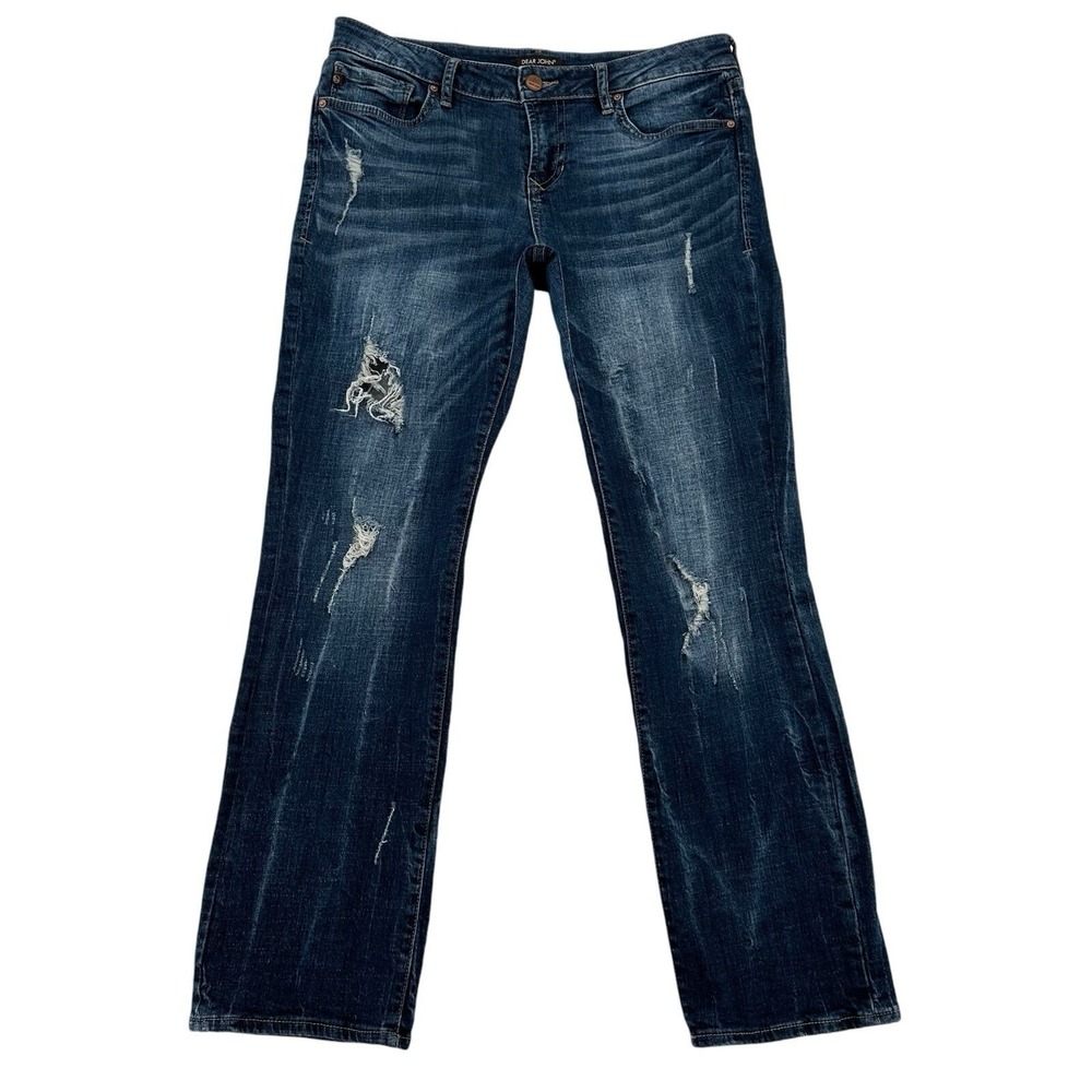 Dear John Size 29 Playback Cuffed Cropped Straight Leg Jeans Distressed Blue